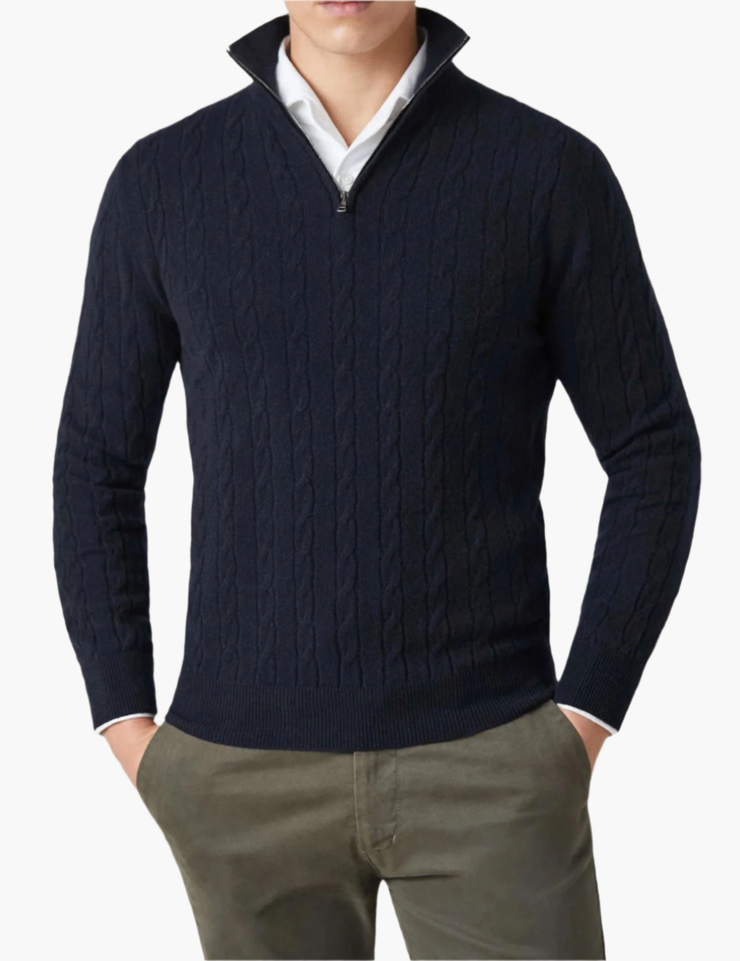 Men's Classic Cable-Knit Quarter-Zip Sweater – Versatile Smart Casual Style