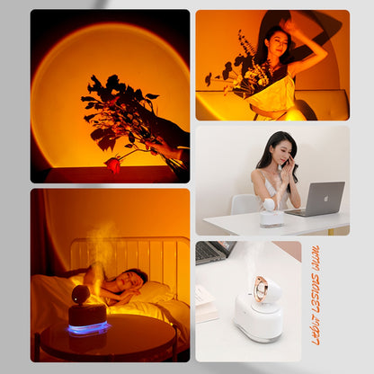 Elowen – 2 In 1 Mini Draadloze Zonsopgang Lamp Luchtbevochtiger 300ML Mistmaker voor Thuisdecoratie