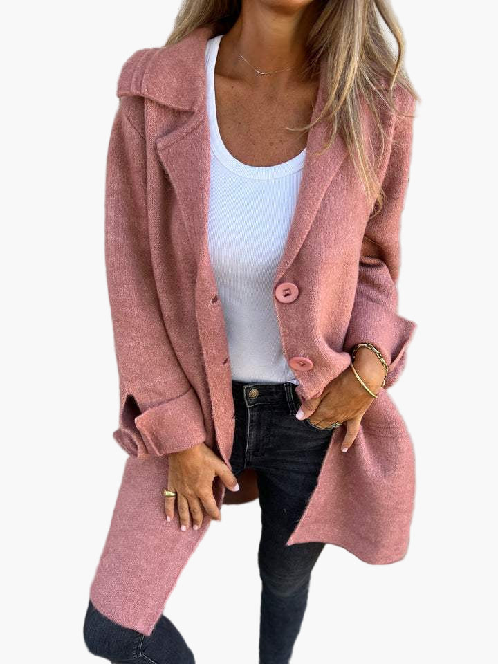 Women's Casual Long Coat with Turn-Up Sleeves – Versatile Everyday and Evening Outerwear