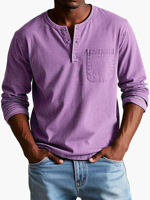 Men's Vintage Long Sleeve Casual Henley Shirt – Classic Everyday Style
