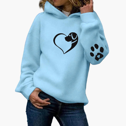 Women's Dog Lover Casual Hoodie with Heart and Paw Print – Charity Support