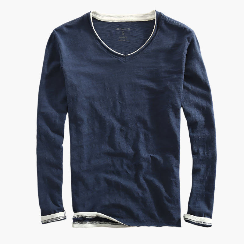 Men's Long Sleeve V-Neck Layered Illusion Smart-Casual Shirt