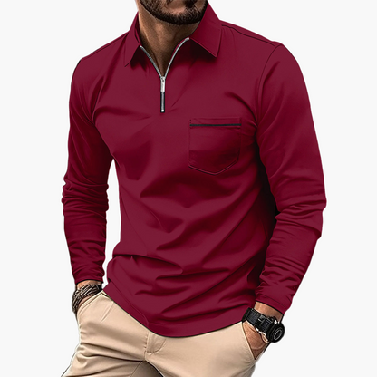 Men's Classic Long Sleeve Polo Shirt with Chest Pocket – Casual and Business Style