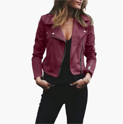 Women's Cropped Biker Jacket - Modern Casual Street Style