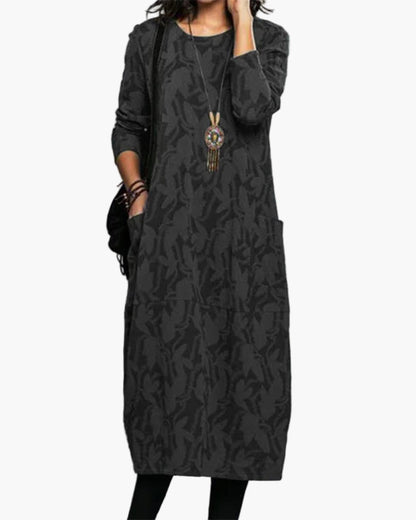 Women's Casual Long Sleeve Knitted Midi Dress - Relaxed Fit Everyday Style