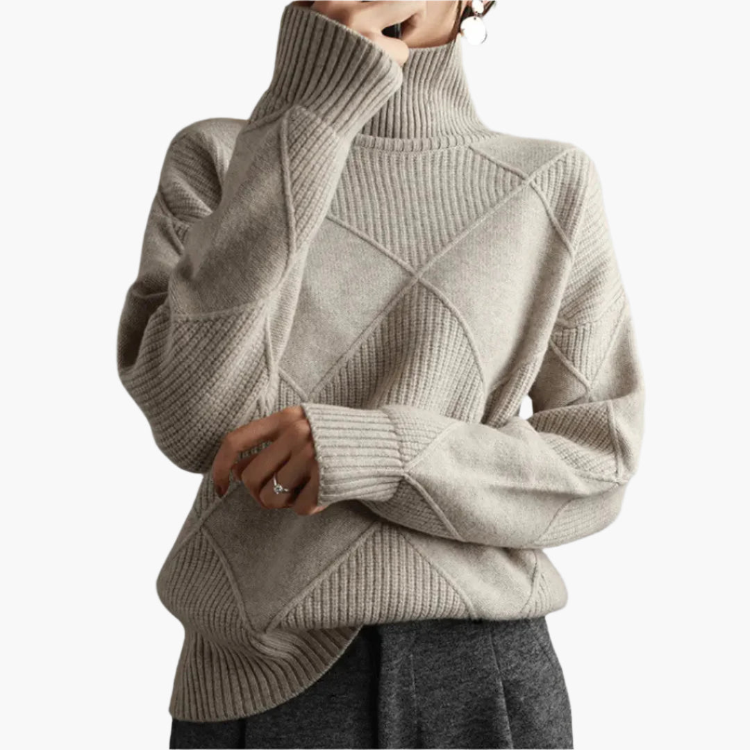 Women's Elegant Casual Turtleneck Sweater with Geometric Knit Design