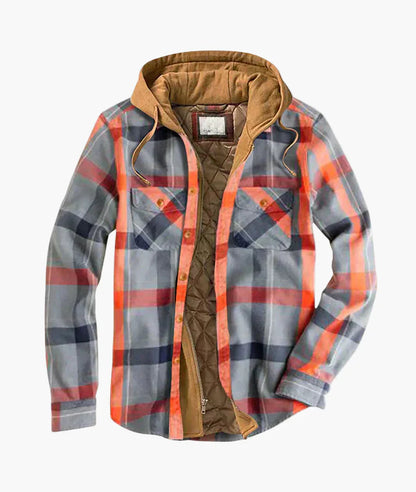 Men's Plaid Sherpa-Lined Hooded Shirt Jacket - Urban Casual Outerwear