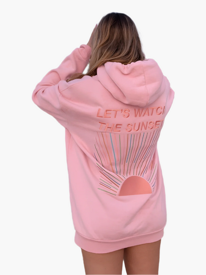 Women's Oversized Hoodie with "Let's Watch The Sunset" Graphic – Casual Relaxed Fit Pullover for Beach or Lounge