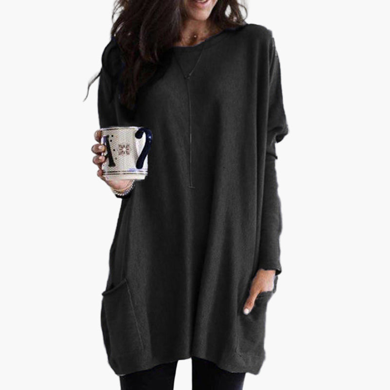 Women's Long Casual Tunic Sweater with Pockets - Relaxed Fit Pullover for Everyday Wear