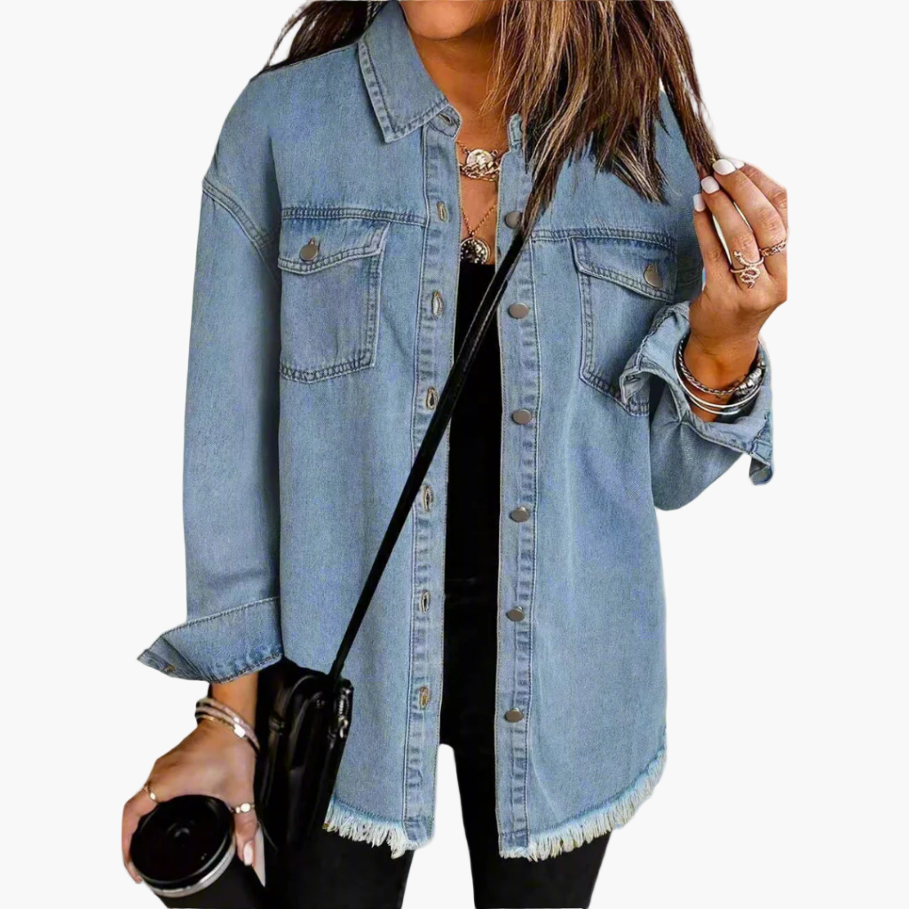 Women's Casual Button Front Denim Shirt Jacket – Relaxed Fit Street Style Layer