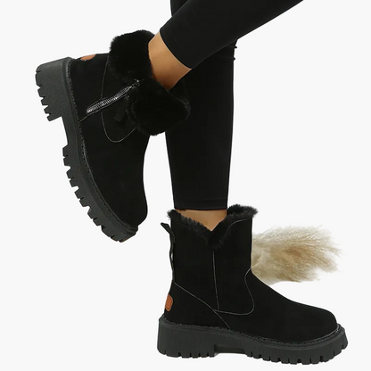Women's Cozy Winter Ankle Boots with Faux Fur Cuff and Chunky Sole - Stylish Everyday Footwear
