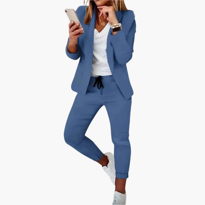 Women's Business Casual Blazer and Jogger Pants Set – Modern Office Lounge Outfit