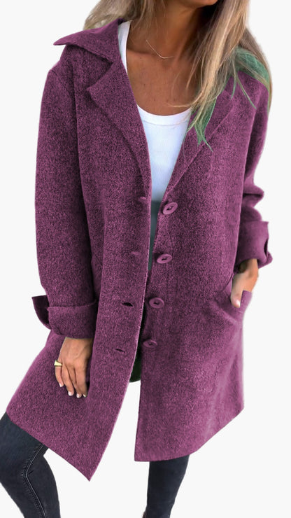 Women's Casual Long Coat with Turn-Up Sleeves – Versatile Everyday and Evening Outerwear