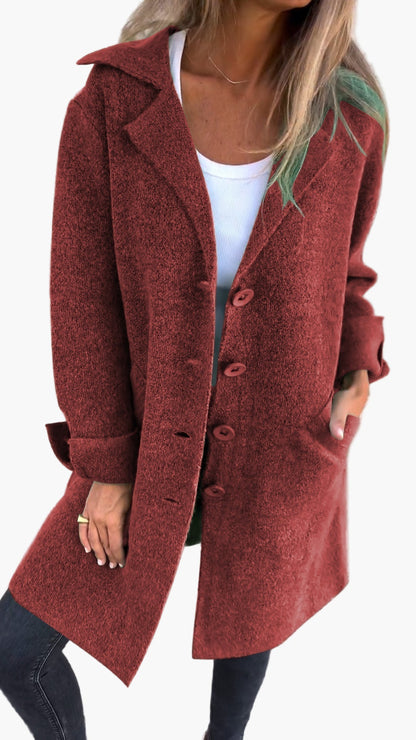 Women's Casual Long Coat with Turn-Up Sleeves – Versatile Everyday and Evening Outerwear