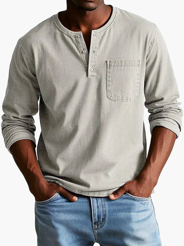 Men's Vintage Long Sleeve Casual Henley Shirt – Classic Everyday Style