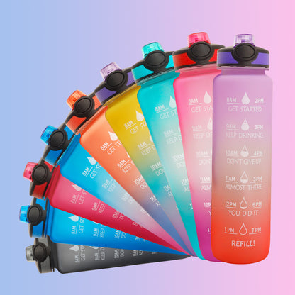 1L Motiverende Drinkfles met Tijdmarkeringen – Lekvrije BPA-vrije Tritan Sportfles – Kleurovergang Design