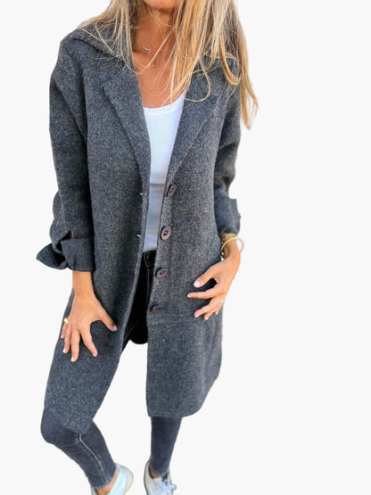 Women's Casual Long Coat with Turn-Up Sleeves – Versatile Everyday and Evening Outerwear