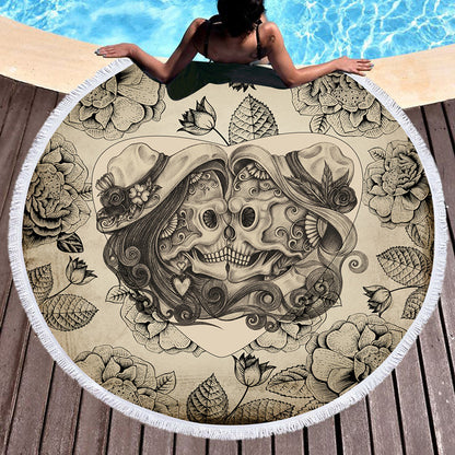 Flint – Ronde Strandhanddoek van Microvezel met Kwastjes