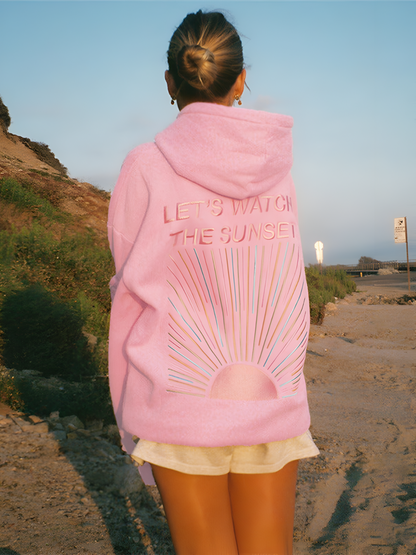 Women's Oversized Hoodie with "Let's Watch The Sunset" Graphic – Casual Relaxed Fit Pullover for Beach or Lounge