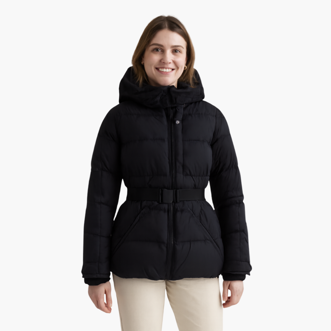Women's Puffer Jacket – Belted Hooded Water-Resistant Winter Outerwear