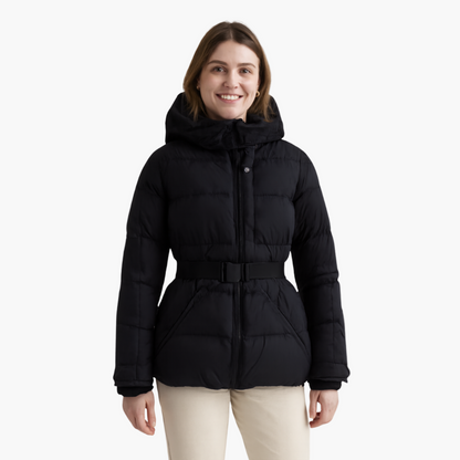 Women's Puffer Jacket – Belted Hooded Water-Resistant Winter Outerwear
