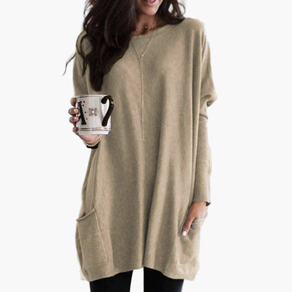 Women's Long Casual Tunic Sweater with Pockets - Relaxed Fit Pullover for Everyday Wear