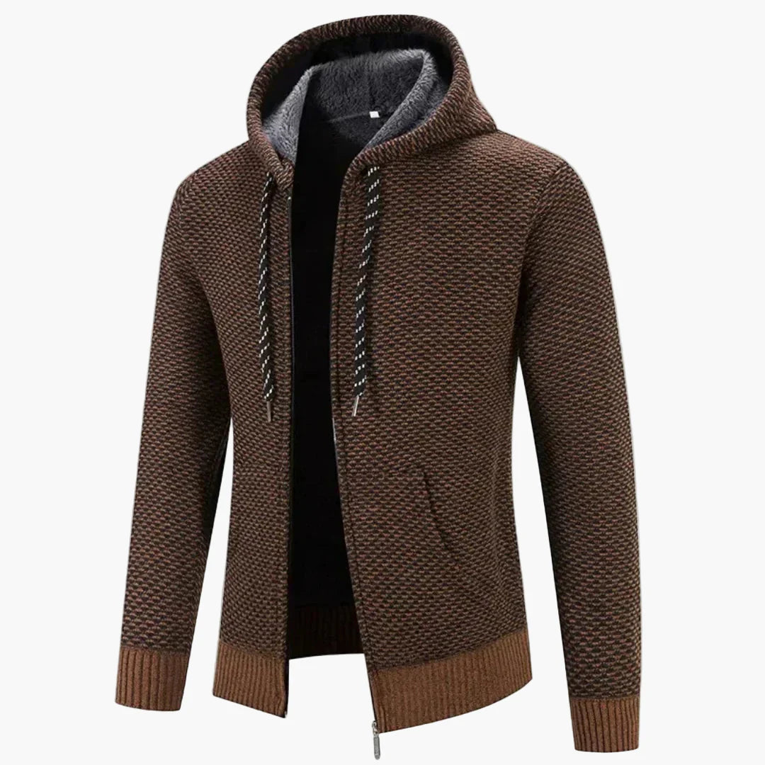 Men's Knitted Hooded Zip-Up Cardigan for Casual and Outdoor Warmth