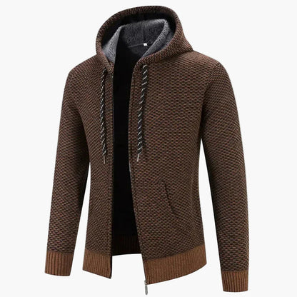Men's Knitted Hooded Zip-Up Cardigan for Casual and Outdoor Warmth