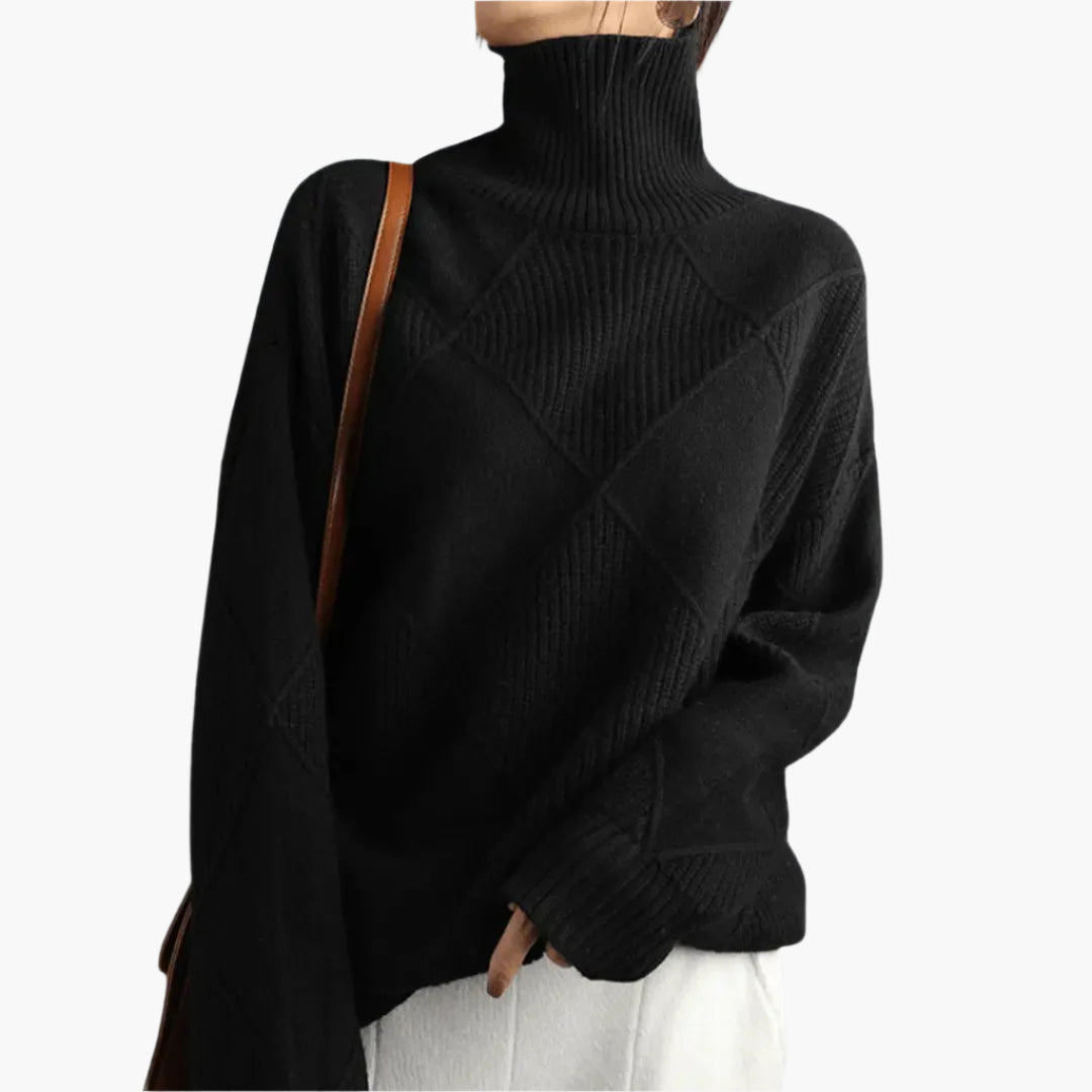 Women's Elegant Casual Turtleneck Sweater with Geometric Knit Design