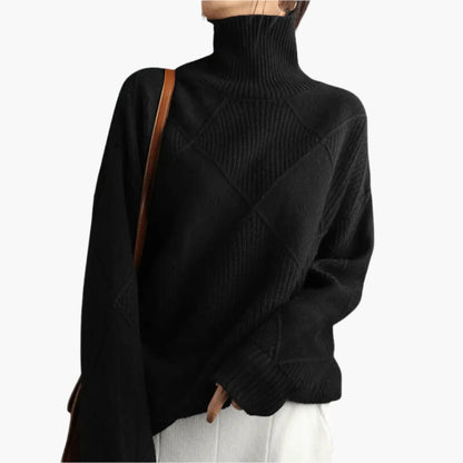 Women's Elegant Casual Turtleneck Sweater with Geometric Knit Design