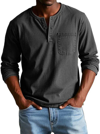 Men's Vintage Long Sleeve Casual Henley Shirt – Classic Everyday Style