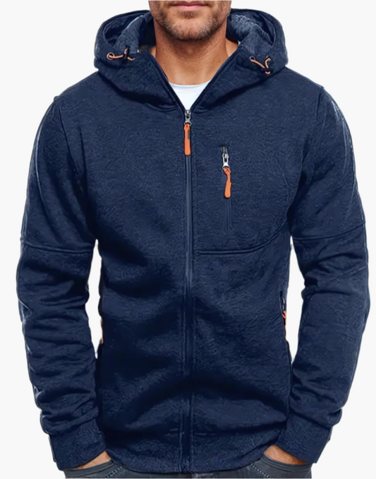 Men's Casual Full-Zip Hoodie Jacket with Adjustable Hood and Pockets