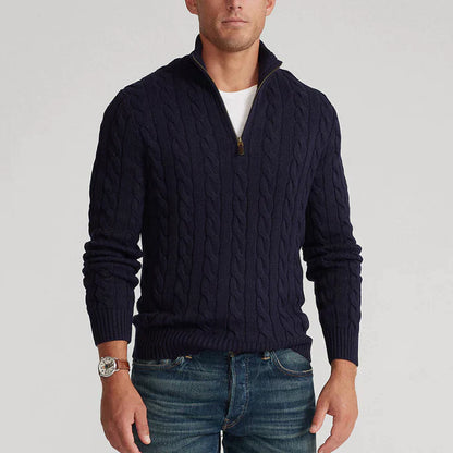 Men's Classic Cable Knit Quarter-Zip Sweater – Versatile Everyday Style