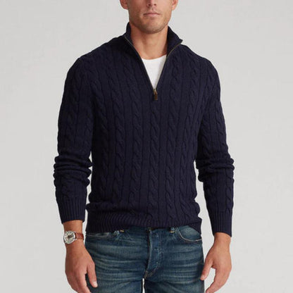 Men's Classic Cable-Knit Half-Zip Sweater for Timeless Style and Everyday Comfort