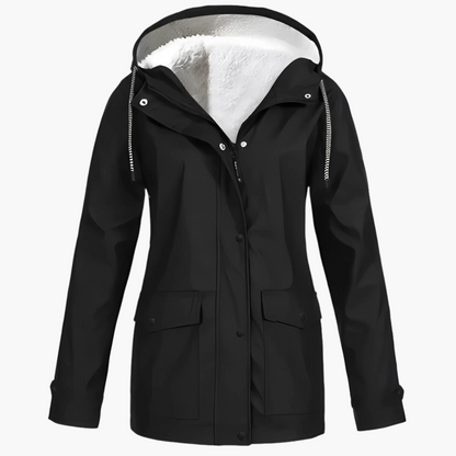 Women's Winter Fleece Lined Hooded Rain Jacket – Stylish Outdoor Windbreaker