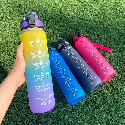1L Motiverende Drinkfles met Tijdmarkeringen – Lekvrije BPA-vrije Tritan Sportfles – Kleurovergang Design