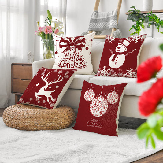 Celeste – Kerst Kussenhoes met Sneeuwman en Elk Decoratie