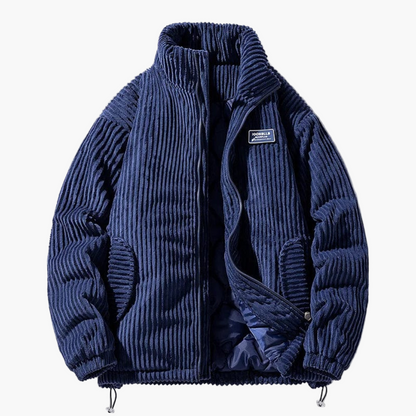 Men's Classic Corduroy Puffer Jacket – Stylish Winter Outerwear with Stand Collar