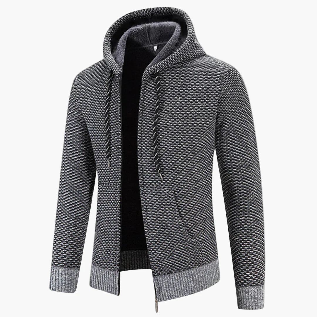 Men's Knitted Hooded Zip-Up Cardigan for Casual and Outdoor Warmth