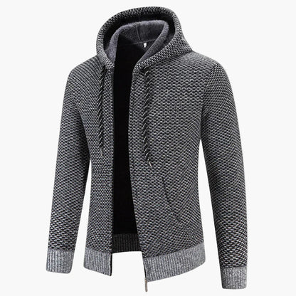 Men's Knitted Hooded Zip-Up Cardigan for Casual and Outdoor Warmth