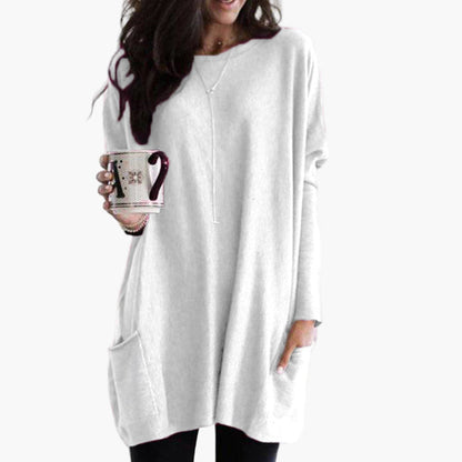 Women's Long Casual Tunic Sweater with Pockets - Relaxed Fit Pullover for Everyday Wear