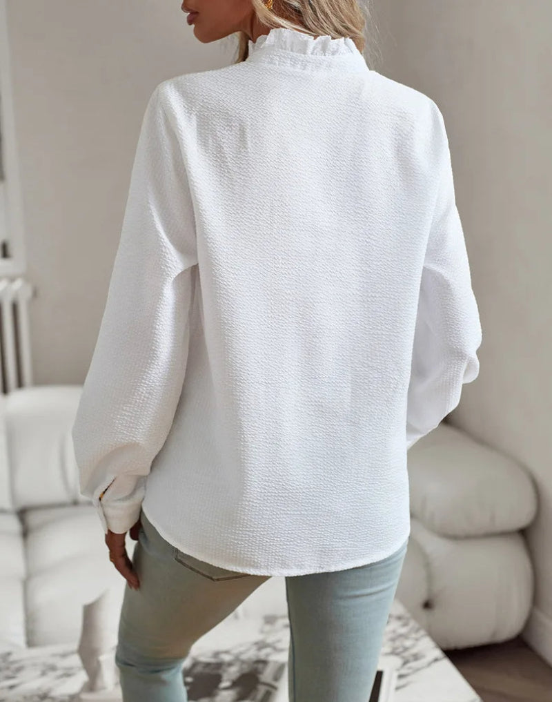 Women's Ruffle Button-Down Casual Shirt – Elegant Everyday Blouse