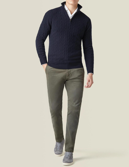 Men's Classic Cable-Knit Quarter-Zip Sweater – Versatile Smart Casual Style