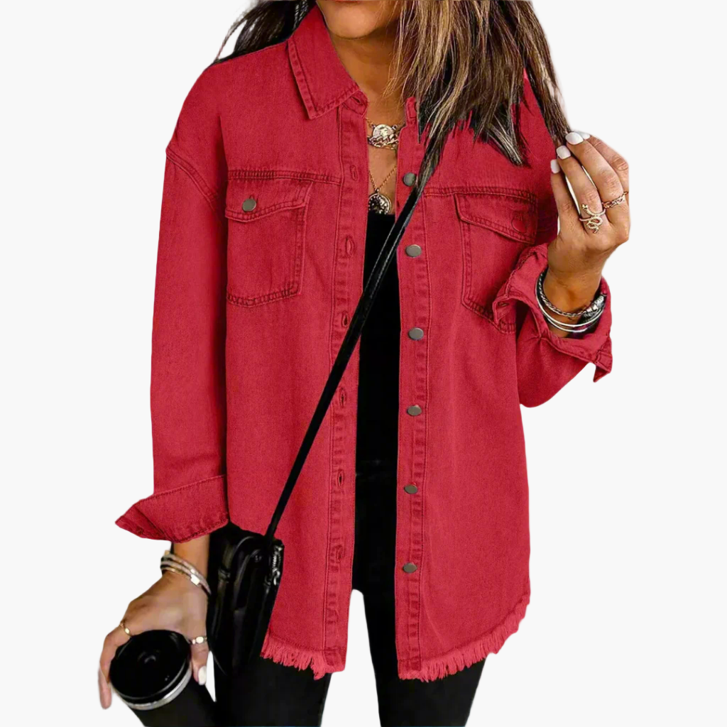 Women's Casual Button Front Denim Shirt Jacket – Relaxed Fit Street Style Layer