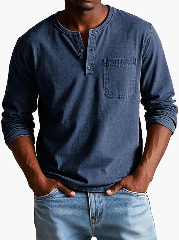 Men's Vintage Long Sleeve Casual Henley Shirt – Classic Everyday Style
