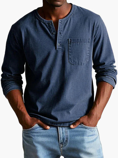 Men's Vintage Long Sleeve Casual Henley Shirt – Classic Everyday Style
