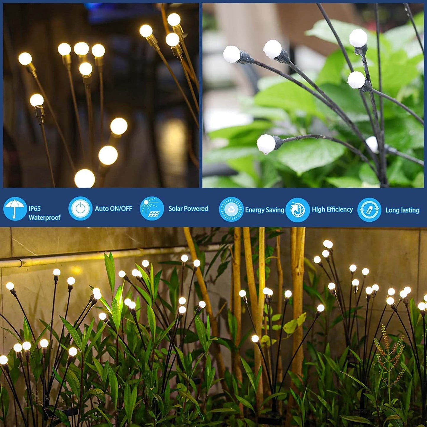 Zonne-Tuinverlichting Vuurvliegjes – 6 t/m 10 Lampjes | Warm Wit of Multikleur | Sfeerverlichting voor Buiten met Bewegende Effecten