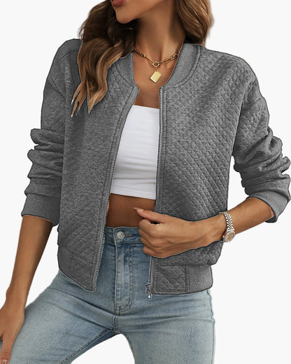 Women's Quilted Bomber Jacket Casual Street Style