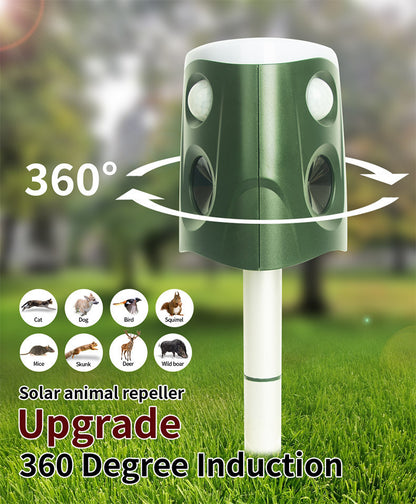 360° Dierenverjager op Zonne-energie en USB – Ultrasone Bewegingssensor met PIR Detectie, IP55 Waterdicht