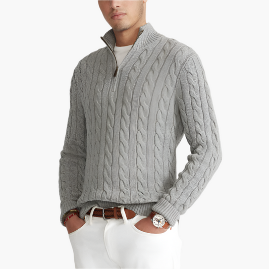 Men's Classic Cable-Knit Half-Zip Sweater for Timeless Style and Everyday Comfort